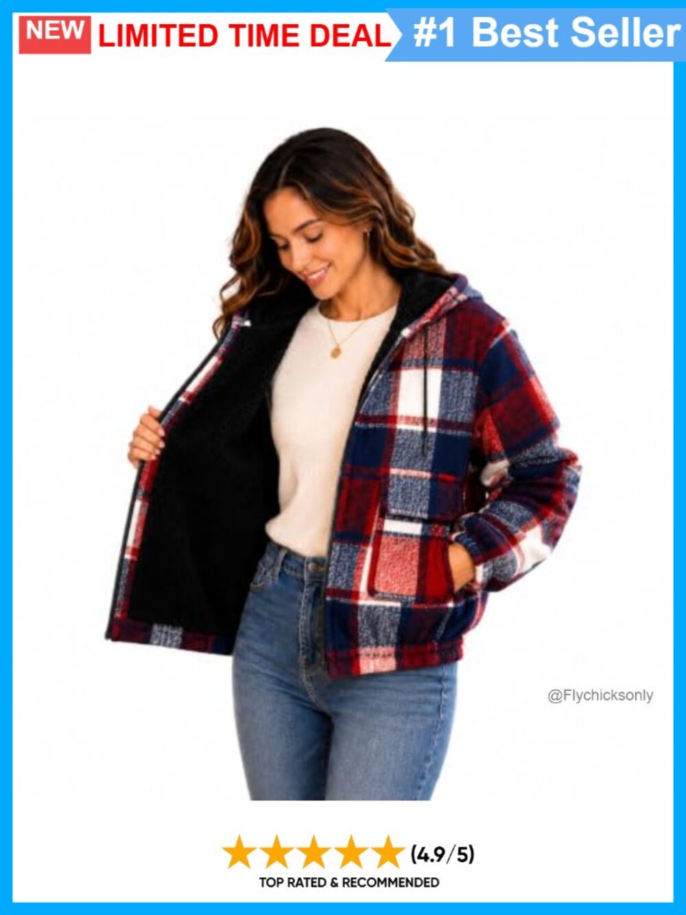 Cropped Plaid Sherpa Lined Full Zip Hoodie